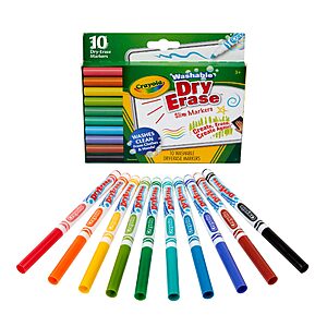 Crayola Washable Slim Dry Erase Markers, 10 Count $8.55