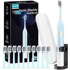 $8.99 | Sonic Electric Toothbrush Set w/ 10 Brush Heads & Travel Case (various) at Amazon
