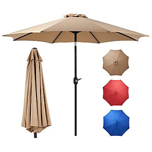 OLIXIS 9ft Patio Umbrella with Tilt and Crank Button & 8 Sturdy Ribs Waterproof, Patio Table Umbrella Perfect for Poolside, Terrace, Beach and Outdoor Restaurant, Khaki $39.99