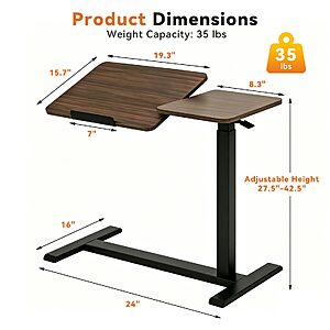 KEIKI Height Adjustable Rolling Laptop Desk, Portable Mobile Standing Workstation with Tiltable Top for Home Office Classroom, Walnut $25