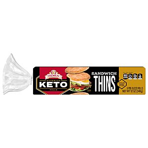Oroweat Sandwich Thins Superior Keto Rolls, 6 count, (2.0 oz each), Plain Pre-sliced Sandwich Thins, 12 oz Tray $1.19