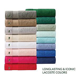 $14 AMAZON Lacoste Heritage 100% Supima Cotton Bath Towel 30" x 54", in a variety of color options