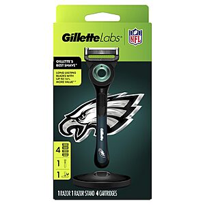 $18.96 Clip Q Amazon Gillette Labs Special NFL Eagles Edition Shaving Razor for Men - 1 Handle, 4 Razor Blade Refills & Magnetic Stand