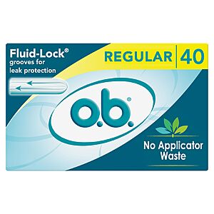 40-Count o.b. Applicator-Free Regular Unscented Tampons $6.37 w/ S&S + Free Shipping w/ Prime or on $35+