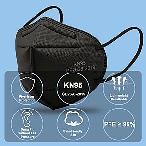 $8 AMAZON Black KN95 Face Masks 50 Pack, 5-Layer Disposable Masks for Adults, Breathable & Comfortable, Filter Efficiency ≥95%,