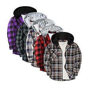 ZITY 5 Pack Men's Flannel Hoodie Shirts Button Down Long Sleeve Casual Stylish Plaid Hooded Shirt with Pocket $17.49