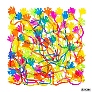 7" Bulk 72 Pc. Bright Solid Color Vinyl Glitter Sticky Hands $6.98