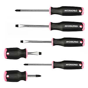 WORKPRO 6-Piece Magnetic Screwdriver Set w/ Slotted & Phillips (Pink) $9.79 + Free Shipping w/ Walmart+ or on $35+