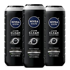 [SnS, AC] $16.50* | 2 × 3-Pack 16.9-Oz Nivea Men DEEP Active Clean Charcoal Body Wash ($8.25 each) at Amazon