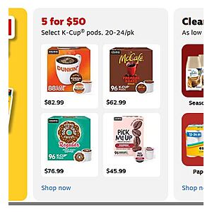 STAPLES FREE SHIP: any SELECT Five Boxes of 20-24 count Major Brand KCUPS $50 (REWARDS MEMBERS)