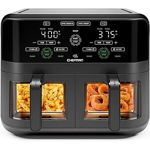 [Resale] $42.88 | Chefman 6-Quart Dual Basket Air Fryer w/ Easy View Windows & Sync Finish (Black) (Used - Like New) at Amazon