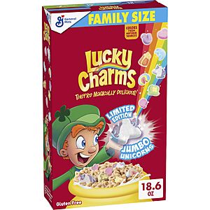 Lucky Charms Gluten Free Cereal with Marshmallows, Family Size, 18.6 oz $3.19 or less