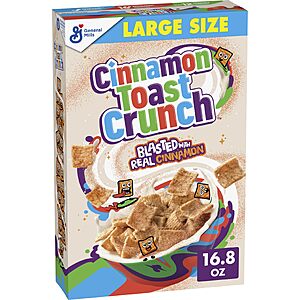 Cinnamon Toast Crunch Breakfast Cereal, Large Size, 16.8 oz~$2.87 After Coupon & S&S @ Amazon