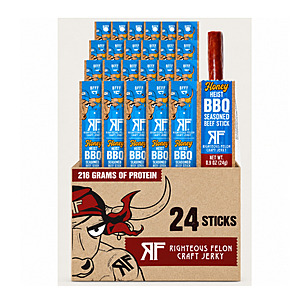 24 Pack Righteous Felon Honey Heist BBQ Beef Sticks $14.99 + Free Shipping