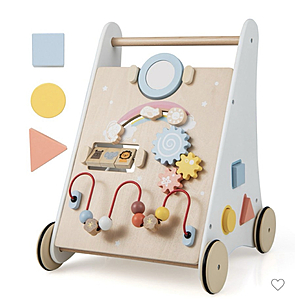 Costway Wooden Baby Push and Pull Sit-to-Stand Learning Walker with Mirror Shape Sorter for 1+ Year Old $149.99