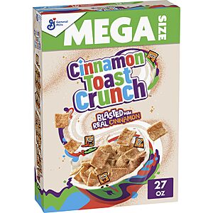 Cinnamon Toast Crunch Breakfast Cereal, Mega Size, 27 oz~$4.29 After Coupon & S&S @ Amazon