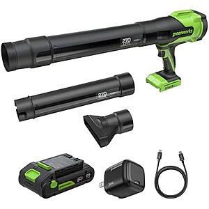 $89.99* | Greenworks 24V Handheld Leaf Blower, 270 CFM, 3.0 Ah Battery and Charger at Amazon