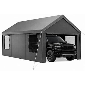 $198* | Velway 12'x20' Alloy Steel Carport Canopy w/ Removable Sidewalls/Door (Gray) at Amazon