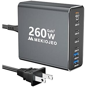 $19.99* | MEKIOJEO 7-Port up to 260W GaN 3 USB-C Wall Charger at Amazon