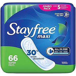 [SnS, AC] $4.56* | 66-Count Stayfree Super Maxi Pads (Unscented) at Amazon