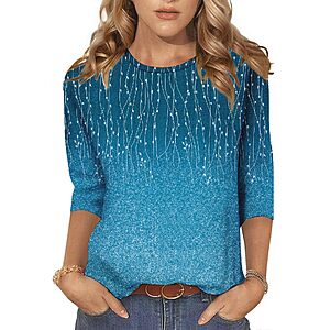 Amazon – NORACORA Women's 3/4-Sleeve Printed Crewneck Top - $4.66 w/ Code