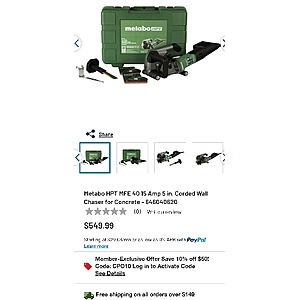Metabo HPT MFE 40 15 Amp 5 in. Corded Wall Chaser for Concrete - 646040620