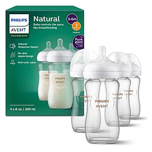 4 Pack - Philips Avent Natural Glass Baby Bottles, Medium Flow, 8 oz, BPA-Free $31.99