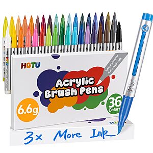 36-Colors HOTU Acrylic Paint Markers w/ Flexible Brush Tip & Automatic Ink Control $11.49 + Free Shipping w/ Prime or on $35+