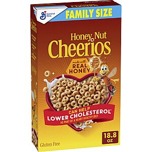 Cheerios Honey Nut Breakfast Cereal, Heart Healthy, Gluten Free, 18.8 oz $3.19 or less