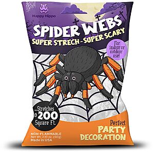 Happy Hippo Halloween Spider Web Decoration, 200 Square Feet & Plastic Spiders $0.69
