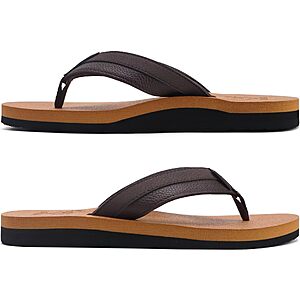 MENS Size 11: $10 AMAZON KuaiLu Mens Faux Leather Flip Flops with Comfortable Arch Support  (KHAKI Color)