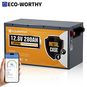 ECO-WORTHY 3584Wh 12V 280Ah Smart LiFePO4 Battery w/ Bluetooth $214 + Free S/H $213