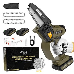 5" 21V Cordless Mini Chainsaw w/ 2x 2.5Ah Batteries & Brushless Motor $19.99 + Free Shipping w/ Prime or on $35+