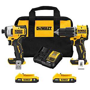 DeWalt ATOMIC 20-Volt MAX Lithium-Ion Cordless 2-Tool Combo Kit with (2) 2.0Ah Batteries, Charger and Bag $192