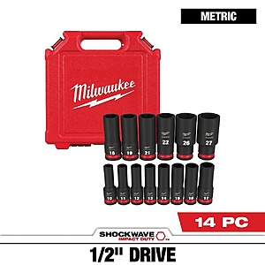 Milwaukee SHOCKWAVE 1/2 in. Drive Metric Deep Well 6 Point Impact Socket Set (14-Piece) $69.97