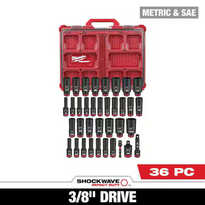 MIlwaukee SHOCKWAVE Impact-Duty 3/8 in. Drive Metric and SAE Deep Well Impact PACKOUT Socket Set (36-Piece) $157