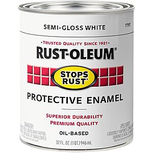 $18.44* | 2-Pack 32-Oz Rust-Oleum Stops Rust Brush On Protective Enamel Paint, Semi-Gloss White at Amazon