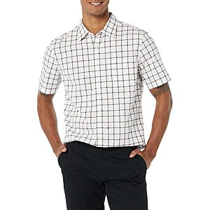 Amazon Essentials Men's Short Sleeve Button Down Shirt, Stretch Cotton, Blue Peach Plaid, Available in Big &amp; Tall