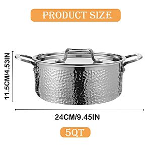 Vivicreate Tri Ply Stainless Steel Stock Pot with Lid 5 Quart Hammered Stockpot Induction Cooking Pot Soup Pot Compatible with All Stovetops (5QT) $16.99
