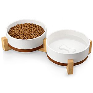 2-Pack 3.5-Cup MALACASA Medium Weighted Ceramic Dog Bowls Set with Wood Stand $19.99 + Free Shipping w/ Prime or on $35+