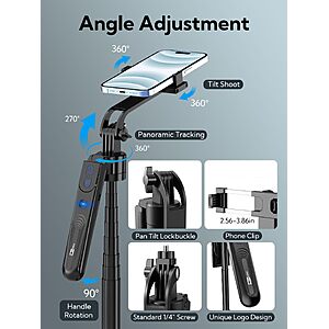 70.9" Auto Face Tracking Tripod 360° Rotation w/Light for iPhone & Android,No App Needed,w/ Remote Control $24.99
