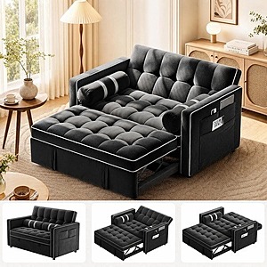 Pipishell 3-in-1 Pull-Out Loveseat Sleeper Couch (Black) $207.90 + Free Shipping