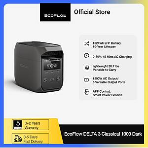 ECOFLOW DELTA 3 Classical 1000 1024Wh 1800W Power Station $328 + Free Shipping