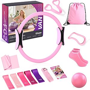 13-Piece Vanlgs Pilates Kit w/ 13" Ring, 10" Ball & Resistance Bands (Pink) $9 + Free Shipping w/ Prime or on $35+