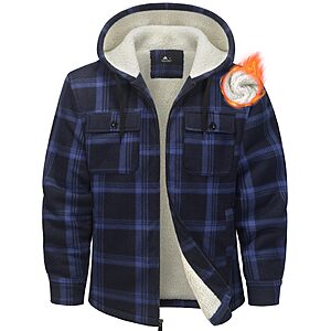 Ceoutdoor Mens Flannel Jacket Fleece Sherpa Plaid Winter Zip Up Hoodies $19.99