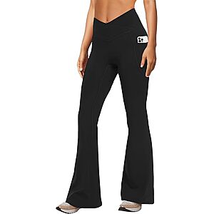 DLOODA Women's High-Waisted Crossover Flare Yoga Pants w/ Pockets (XS-XXL, Various Colors) $9.99 + Free Shipping w/ Prime or on $35+