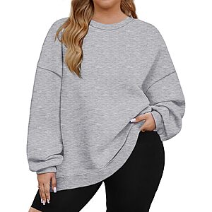 IN'VOLAND Womens Plus Siz Sweatshirts Soft Long Sleeve Casual Crewneck Sweaters Fleece Winter Pullover Tops with Pocket Grey $9.89