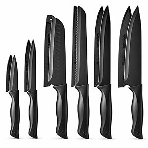 NULAS 13 Pieces Kitchen Knife Set with Blade Guards & Self-sharpening, Stainless Steel Non-stick Knives for Cooking and Cutting, Black $10 AC