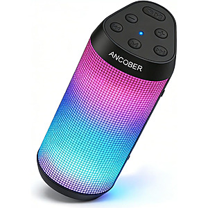 Bluetooth Speaker, Portable Wireless, 20W HD Stereo Loud Sound, 8 Modes LED Light Show, 30H Playtime, IPX4 Waterproof $15.59