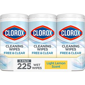 Select Accounts: 3-Pack 75-Count Clorox Free & Clear Cleaning Wipes (Light Lemon Scent) $10.68 w/ S&S + Free Shipping w/ Prime or on $35+